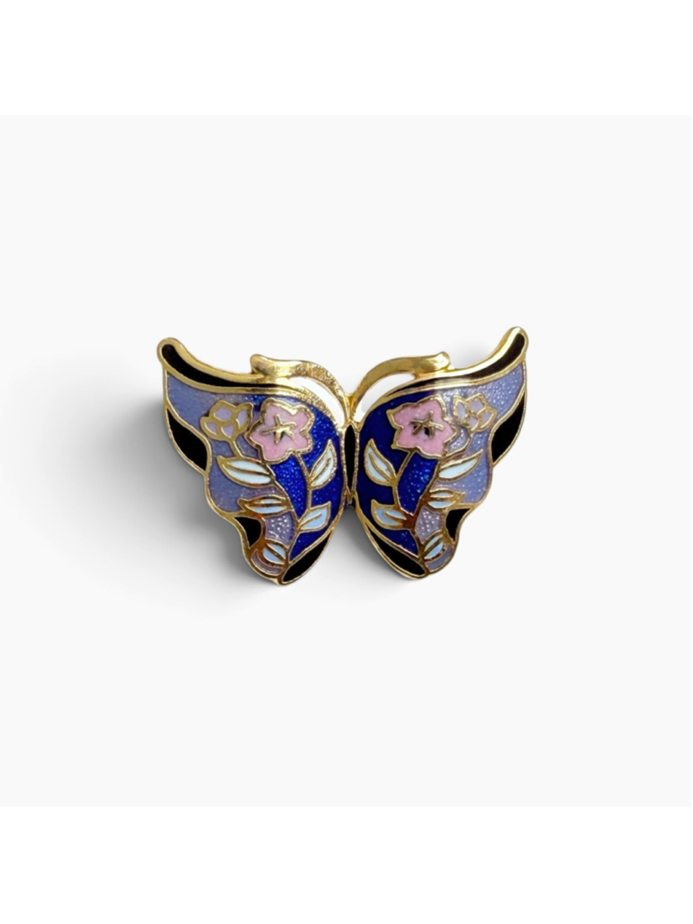 Vintage Enamel Butterfly Brooch Pin, Cornflower & Royal Blue Floral Butterfly